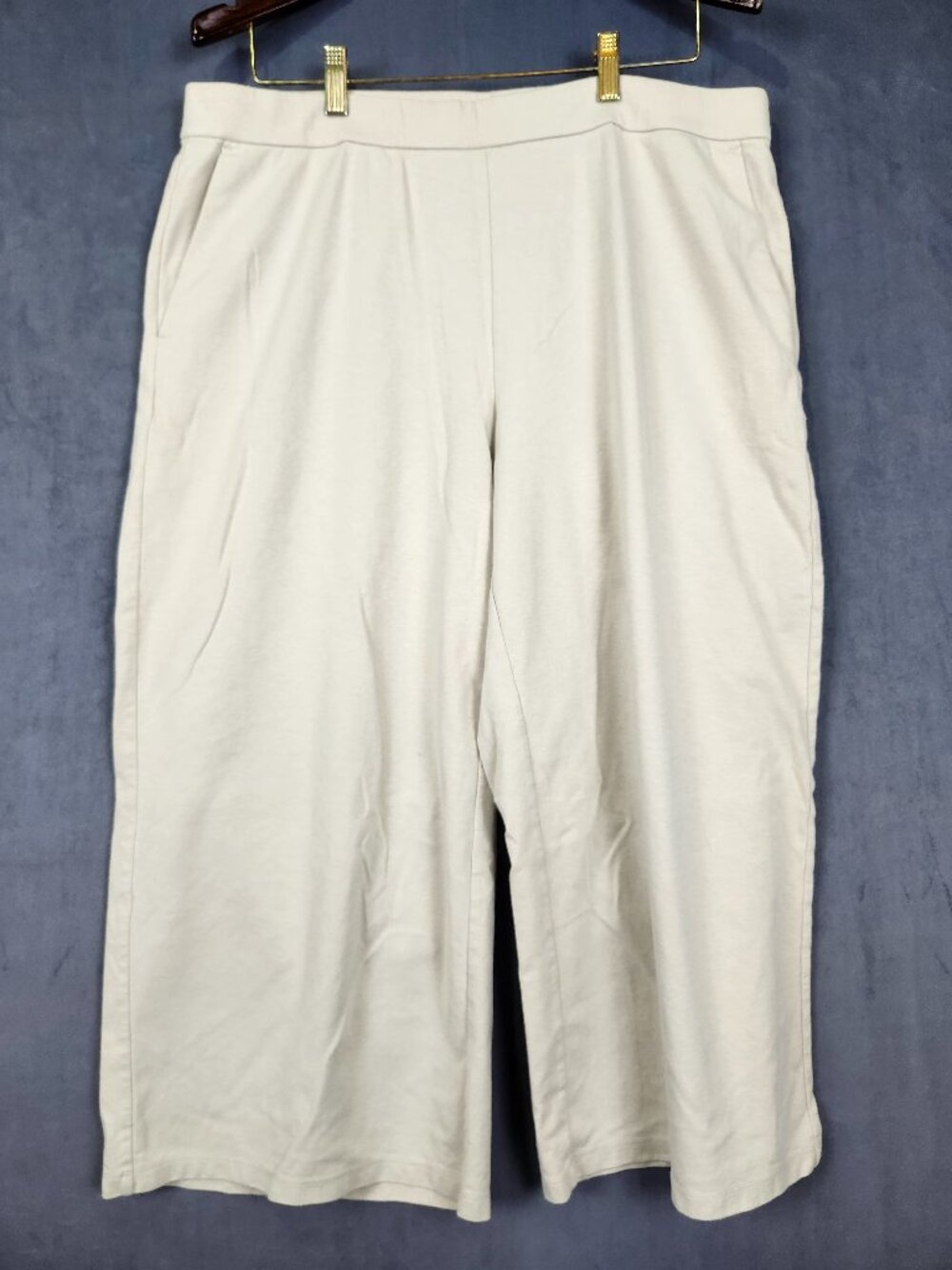 Eileen Fisher Cream Cropped Pull On Wide Leg Pants Size XL Organic Cotton